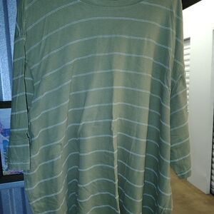 Faded Glory Olive Striped Short Sleeve Shirt
